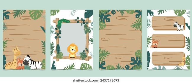 safari banner with giraffe,elephant,zebra,fox and leaf frame.vector illustration for a4 design