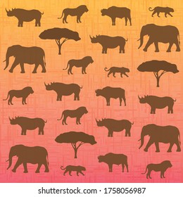 Safari big five animals seamless pattern. Set of famous african fauna. Vector illustration