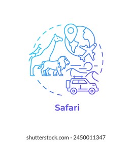 Safari blue gradient concept icon. Wildlife tourism. Adventure travel to savanna. Wild animals observation. Round shape line illustration. Abstract idea. Graphic design. Easy to use in blog post