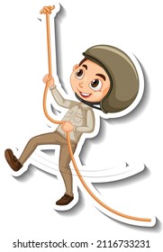 Safari boy hanging on rope cartoon character sticker illustration