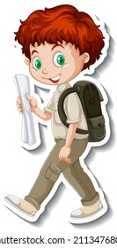 Safari boy walking pose cartoon character sticker illustration