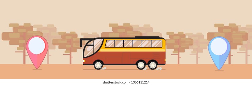 Safari bus with desert background in flat style with points or mark. Vector 