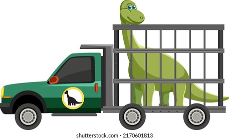 Safari cage car with dinosaur on white background illustration