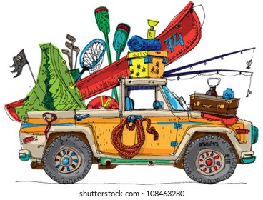 safari car - cartoon