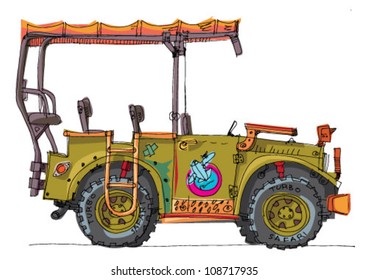 safari car - cartoon