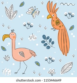 Safari cartoon pattern. Vector hand drawn illustration.