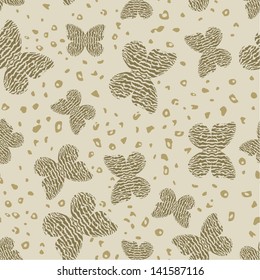 safari collection, batterfly with zebra pattern, decorative safari background, seamless vector pattern 