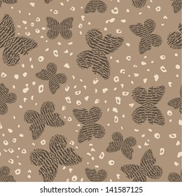 safari collection, batterfly with zebra pattern, decorative safari background, seamless vector pattern 