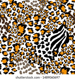 Safari colors. Seamless vector pattern with leopard texture. Ethnic textile collection.  Black, white, yellow.