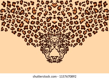 Safari dreams design. Vector pattern with leopard  on beige background. Ethnic textile collection.