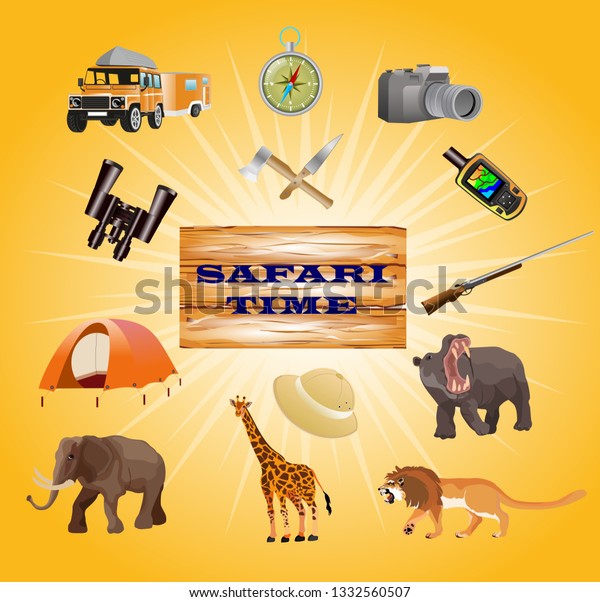 Safari\
egiupment elements set vector\
illustration