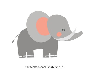 Safari elephant icon. Gray animal with large ears and trunk. Sticker for social networks and messengers. Mammal, nature and wild life. Cute african character. Cartoon flat vector illustration