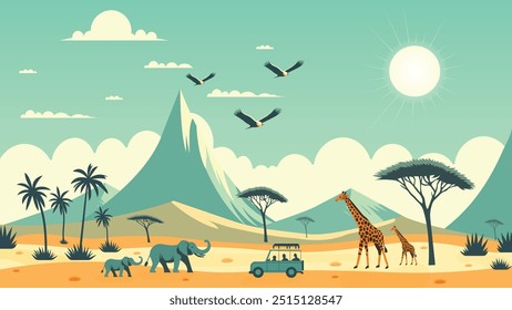 Safari flat illustration in pastel colors