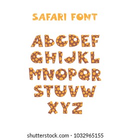 Safari Font - Decorative Handmade Letters. Vector Illustration. Handdrawn Lettering. Colored Picture. Latin Alphabet. Dotty Symbols.