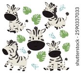 Safari children’s giraffe set in flat style isolated on white background, vector illustration. Baby animal in different poses. Vector illustration