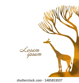 Safari giraffe under the tree. Vector illustration