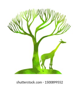 Safari giraffe under the tree. Vector illustration
