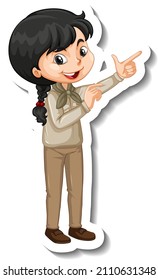 Safari girl with pointing pose cartoon character sticker illustration