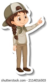 Safari girl with pointing pose cartoon character sticker illustration