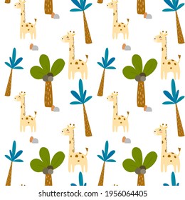 Safari girrafe and palm seamless pattern for scrapbooking, fabric, decoration