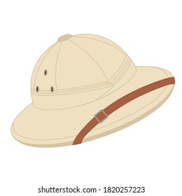 Safari hat, French army pith helmet for tourists, hunters and explorers. Vector flat illustration