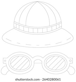Safari hat and round sunglasses line art illustration