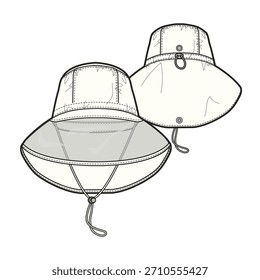 Safari hats technical flat drawing vector mockup illustration.