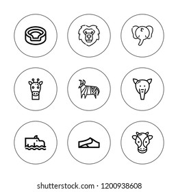 Safari icon set. collection of 9 outline safari icons with animal, dunes, elephant, hippo, giraffe, lion icons. editable icons.