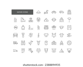 Safari icon set. Outline icon collection. Editable stroke. Vector illustration