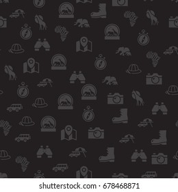 Safari icons in black & white. Seamless pattern. Background vector illustration.