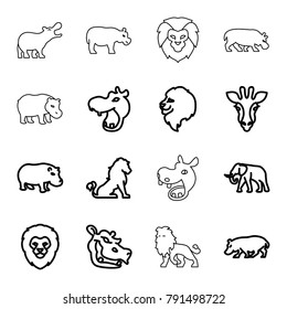 Safari icons. set of 16 editable outline safari icons such as giraffe, lion, hippopotamus