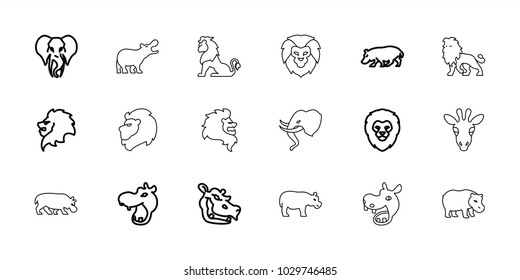 Safari icons. set of 18 editable outline safari icons: hippopotamus, lion, elephant