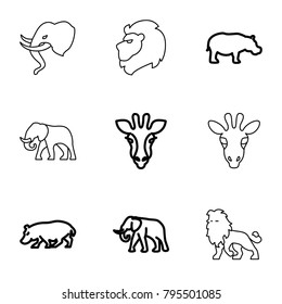 Safari icons. set of 9 editable outline safari icons such as giraffe, elephant, hippopotamus