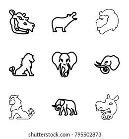 Safari icons. set of 9 editable outline safari icons such as lion, hippopotamus