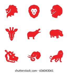 Safari icons set. set of 9 safari filled icons such as giraffe, lion, hippopotamus