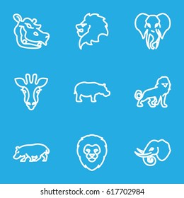 Safari icons set. set of 9 safari outline icons such as giraffe, lion, hippopotamus