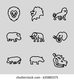 Safari icons set. set of 9 safari outline icons such as lion, elephant