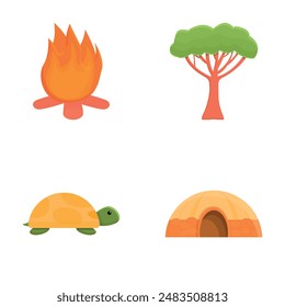 Safari icons set cartoon vector. Safari outdoor adventure. Travel concept