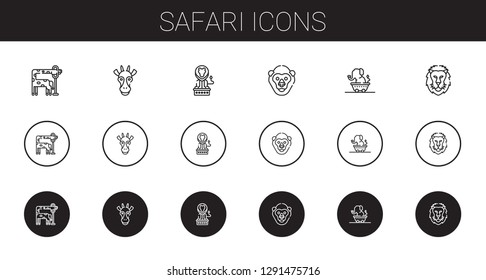 safari icons set. Collection of safari with giraffe, lion, gorilla, elephant. Editable and scalable safari icons.