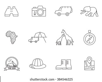 Safari icons in thin outlines. Animal, wildlife, Africa.