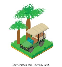 Safari jeep icon isometric vector. Safari park passenger transport for tourist. Travel, adventure, nature tourism