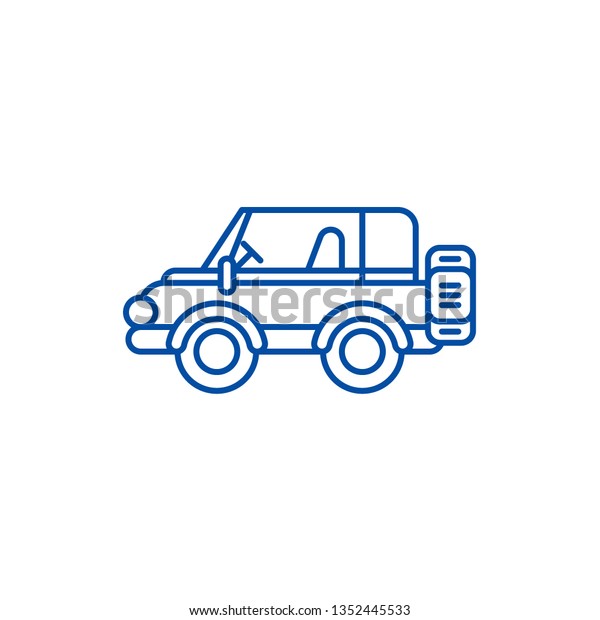 Safari jeep line icon concept.\
Safari jeep flat  vector symbol, sign, outline\
illustration.