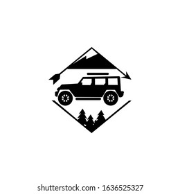 Safari Jeep Tours. Mountain Expedition. Jeep emblem. Shield logo. Retro monochrome outdoor adventure and mountain badge.