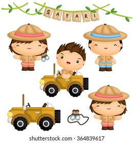 Safari Kids Vector Set