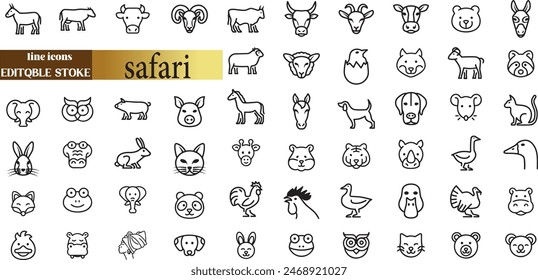 safari line web icons. African Animals, ecotourism activities. national parks