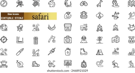 safari line web icons. African Animals, ecotourism activities. national parks