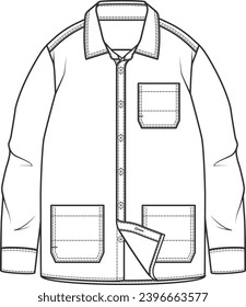 Safari model shirt-jacket vector flat sketch for children and young men.