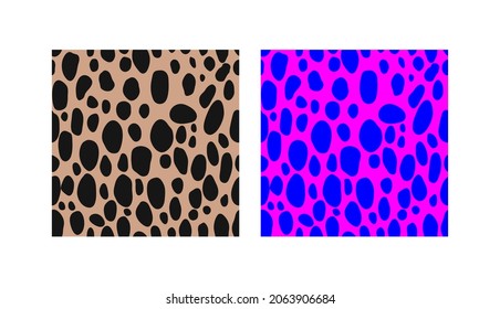 Safari Neon pattern with cheetah. Vector hand-drawn illustration. Seamless pattern. A set of two ornaments with the color of a cheetah