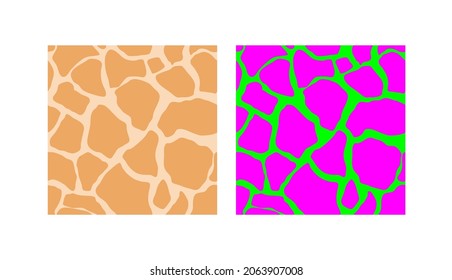 Patrón de Neón Safari con jirafa. Ilustración dibujada a mano por vectores. Patrón sin foco. Un conjunto de dos adornos con un color de jirafa