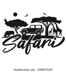 Safari Off Road Africa. Off Road Adventure Animals. Cuttable Design African Scene.